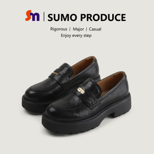 小皮鞋 金币时尚 百搭圆头23367 真皮厚底单鞋 素陌复古港风乐福鞋