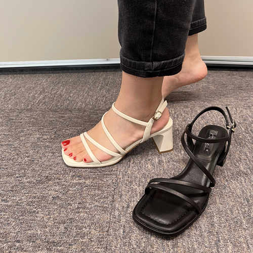 西村名物微瑕粗跟气质女凉鞋