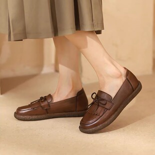 西村名物微瑕软底软面舒适牛皮乐福鞋英伦风百搭通勤小皮鞋女鞋