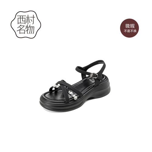 西村名物厚底一字带凉鞋休闲凉鞋