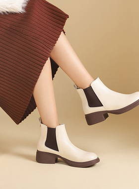 西村名物（微瑕）切尔西靴秋款软底软面真皮短靴复古英伦风44601