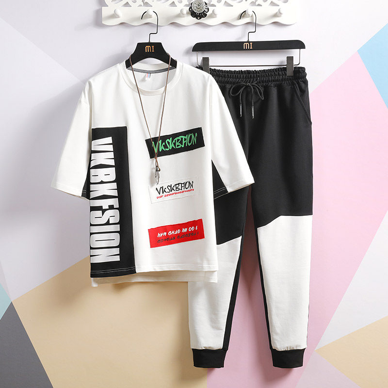 19夏季新款个性短袖T恤套装男潮牌宽松青少年帅气卫衣长裤两件套|msdalam kategori Pakaian Lelaki, seluar santai - dari Buy2taobao.com untuk memberikan perkhidmatan ejen Taobao profesional membeli