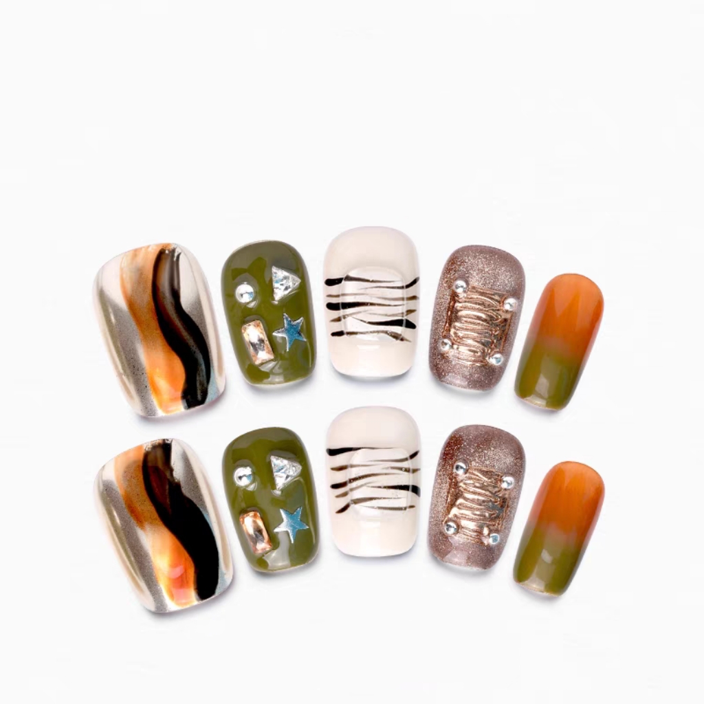 「雾雨听风」手工穿戴甲显白纯欲猫眼渐变腮红光疗美甲四季流行