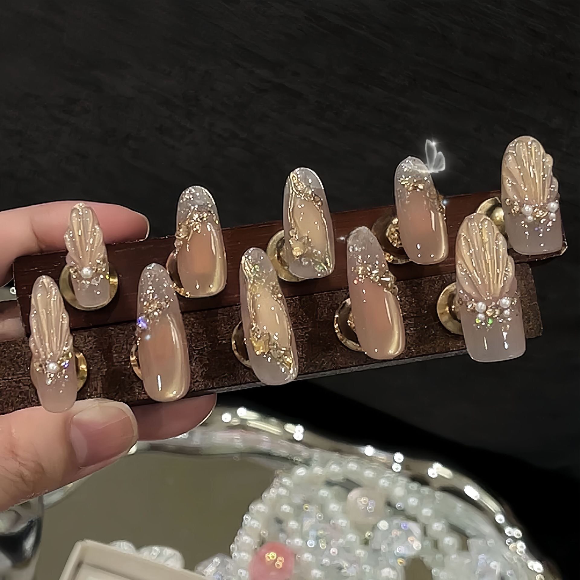 【我的楼兰】手工穿戴甲显白纯欲猫眼渐变腮红光疗美甲四季流行