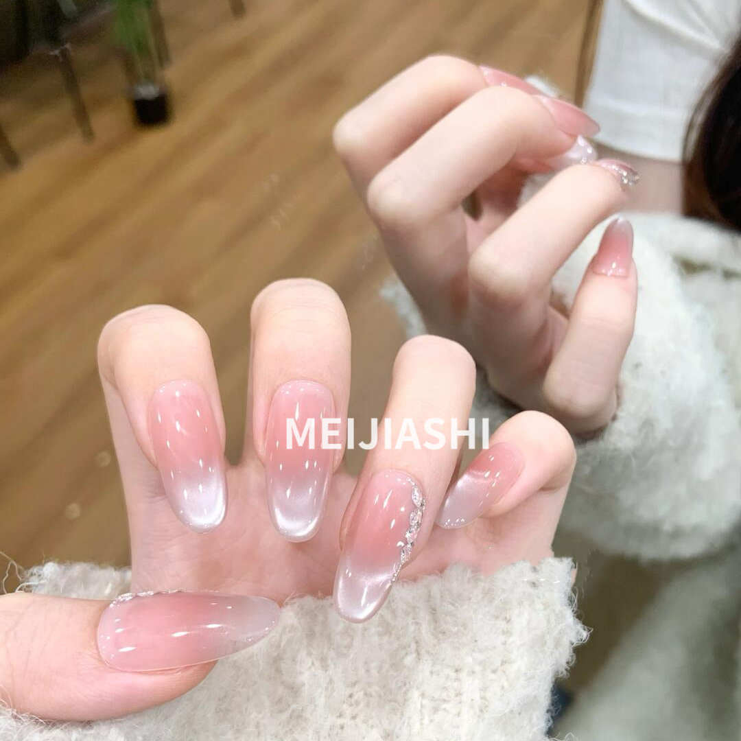 【清欢】手工穿戴甲显白纯欲猫眼渐变腮红光疗美甲2025高级短款