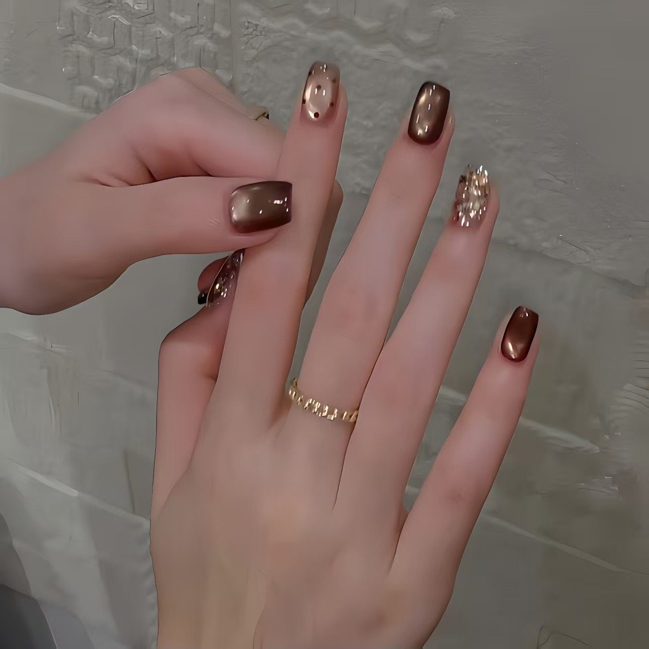 【星芒湖泊】手工穿戴甲秋冬新款焦糖棕色高级感简约百搭美甲贴片