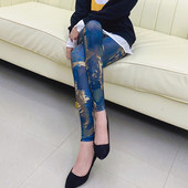 小脚裤 彩色印花外穿紧身裤 高弹力长裤 大码 秋季 显瘦透气裤 打底裤