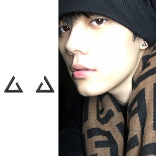 铜合金耳饰 耳钉男生高级感小众设计精致痞帅黑色嘻哈风男士美式