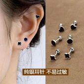 钛钢耳饰四叶草耳钉女爱心圆形螺丝拧扣耳环小众设计免摘耳骨钉