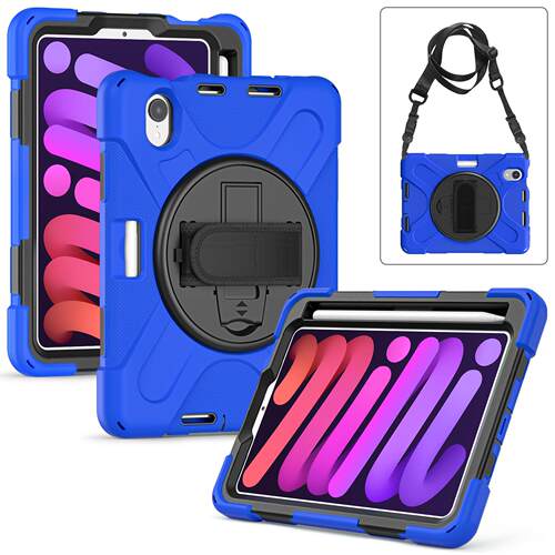 适用苹果ipadmini A17 pro 2024款mini7/6皮套手托旋转保护壳ipad mini7/6肩带皮套保护外壳防摔壳手持背带套