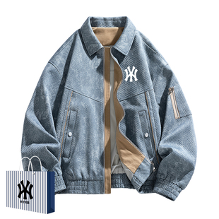 奥莱联名美式复古工装外套男士春秋季大码宽松休闲百搭翻领夹克潮