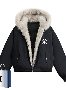 奥莱联名冬季新款连帽鸭绒羽绒服男士时尚袄子保暖加大码衣服外套