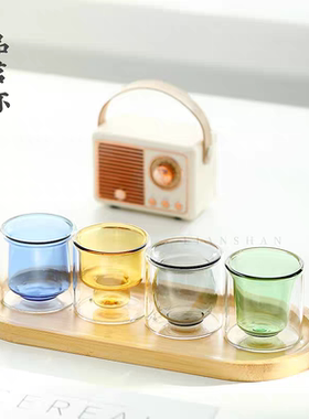 马卡龙彩色双层玻璃茶杯咖啡杯ins风酒杯品鉴杯水杯teastone同款