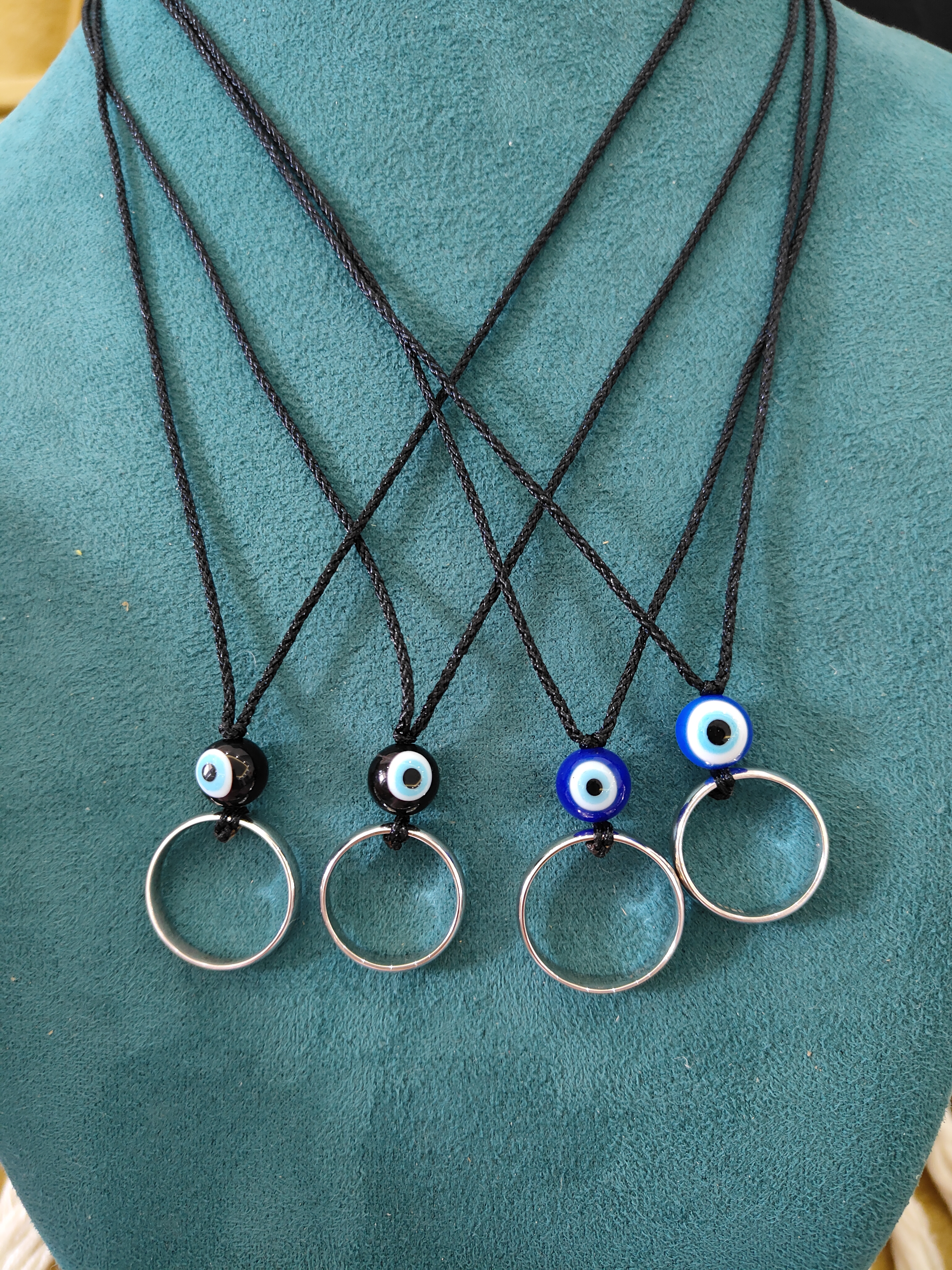 2025爆款情侣项链蓝眼睛戒指编制锁骨链定制刻字男女一对民族风