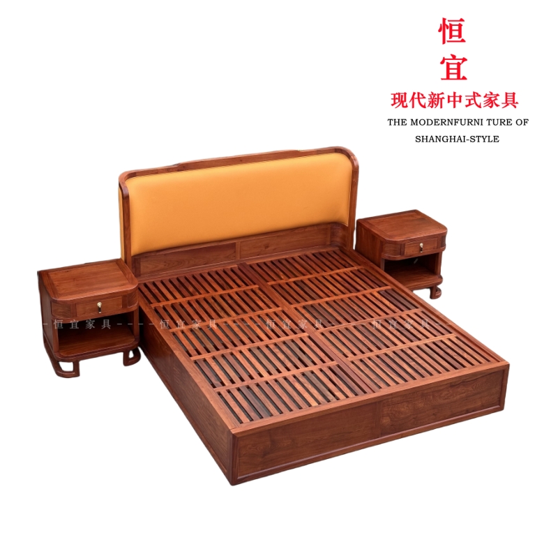 恒宜大果紫檀双人床缅甸花梨大床