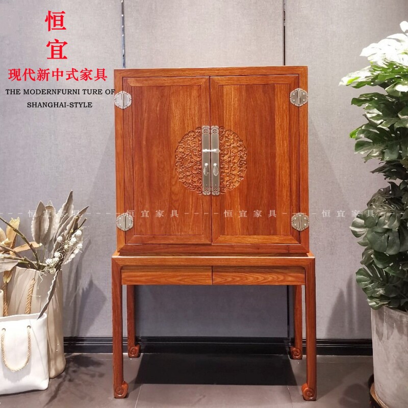 新中式刺猬紫檀酒柜实木家具现代红木玄关柜花梨木餐边柜储物柜