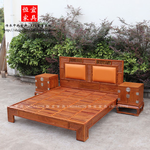 刺猬紫檀1.8米大床实木家具苏梨新中式红木双人床花梨木包皮婚床