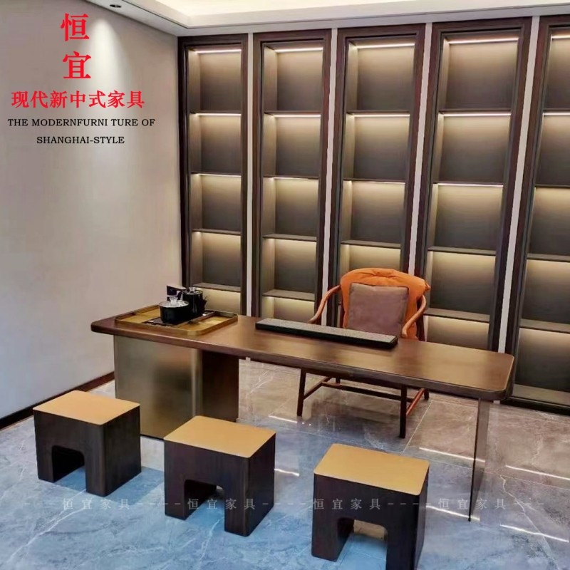 新中式简约黑檀阅流金岁月茶台实木家具古咦苏木朗宋功夫茶桌