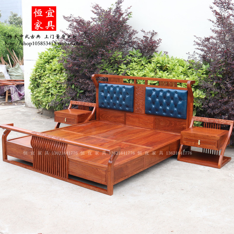 新中式刺猬紫檀1.8米双人床恒宜