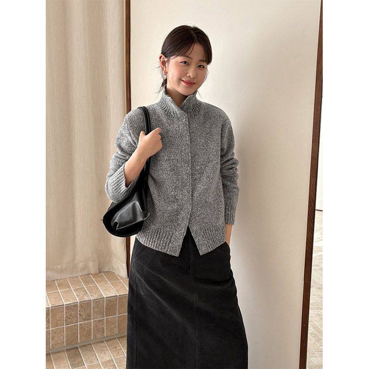 TG 休闲加厚全羊毛高领毛衣外套女2025秋冬新款宽松针织开衫25849