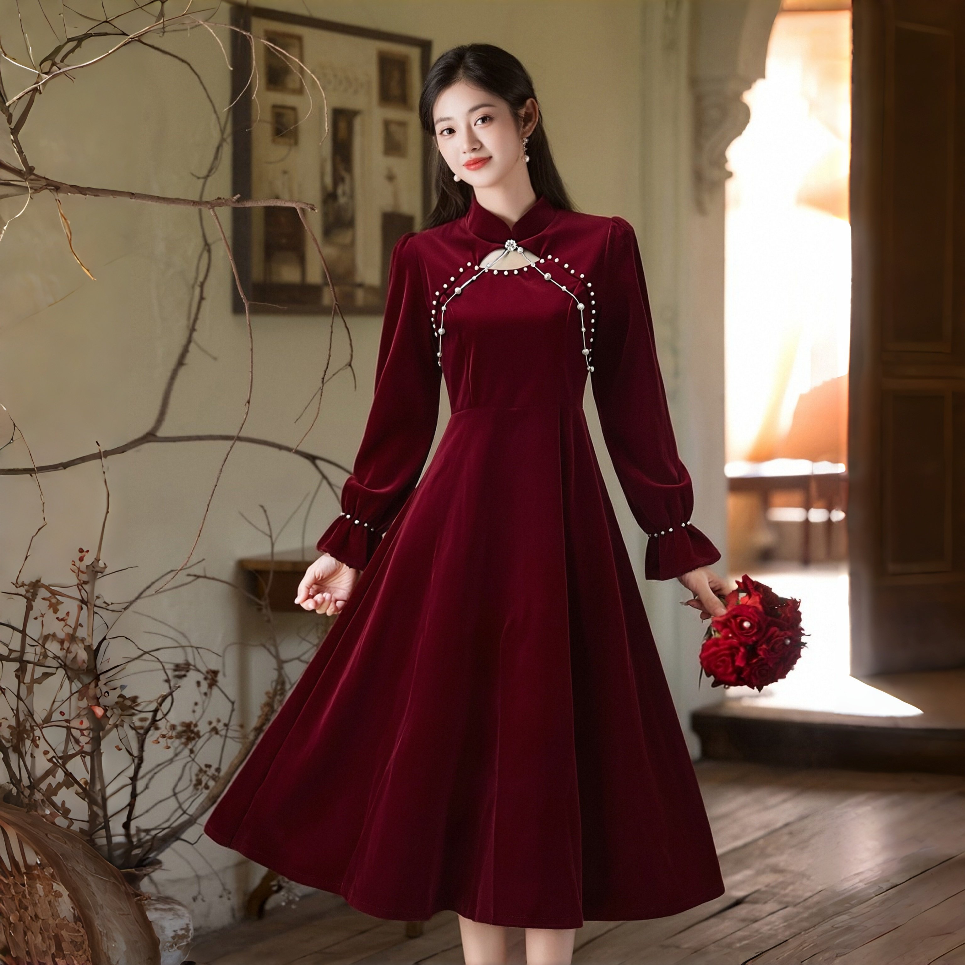 钉珠订婚小个子高级感晚礼服图片