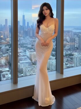 夜店吊带晚礼服长裙夜场高级鱼尾裙气质2026网纱拼接性感连衣裙女