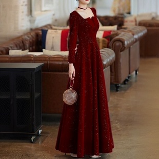 敬酒服新娘2025新款新娘气质酒红色平时可穿结婚订婚修身晚礼服裙