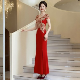 订婚礼服裙2025秋季 回门便装 国风 长款 红色新娘结婚旗袍敬酒服中式