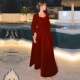 丝绒敬酒服新娘秋冬季 简约酒红色气质显瘦订婚礼服回门服连衣裙女