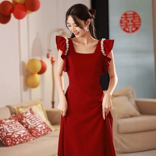 订婚礼服新娘敬酒服法式高级感红色修身连衣裙宴会气质小众裙子夏