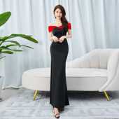 轻奢长款 明星一字肩长裙端庄大气 宴会结婚主持晚礼服诗诗同款