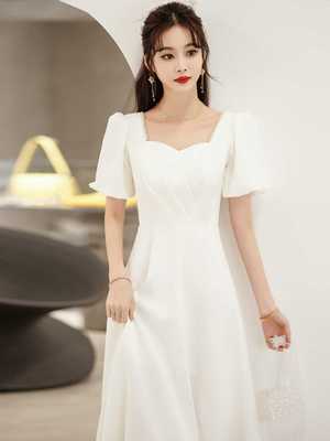 连衣裙子气质女神范主持白色显瘦