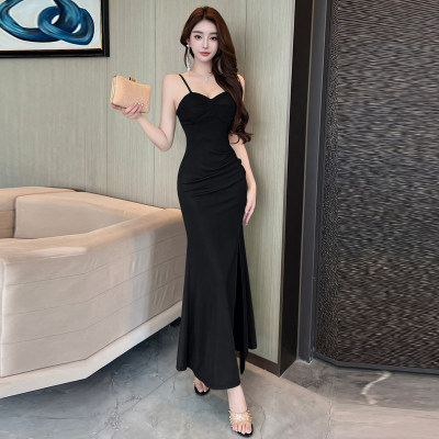 名媛风吊带鱼尾显瘦开叉晚礼服