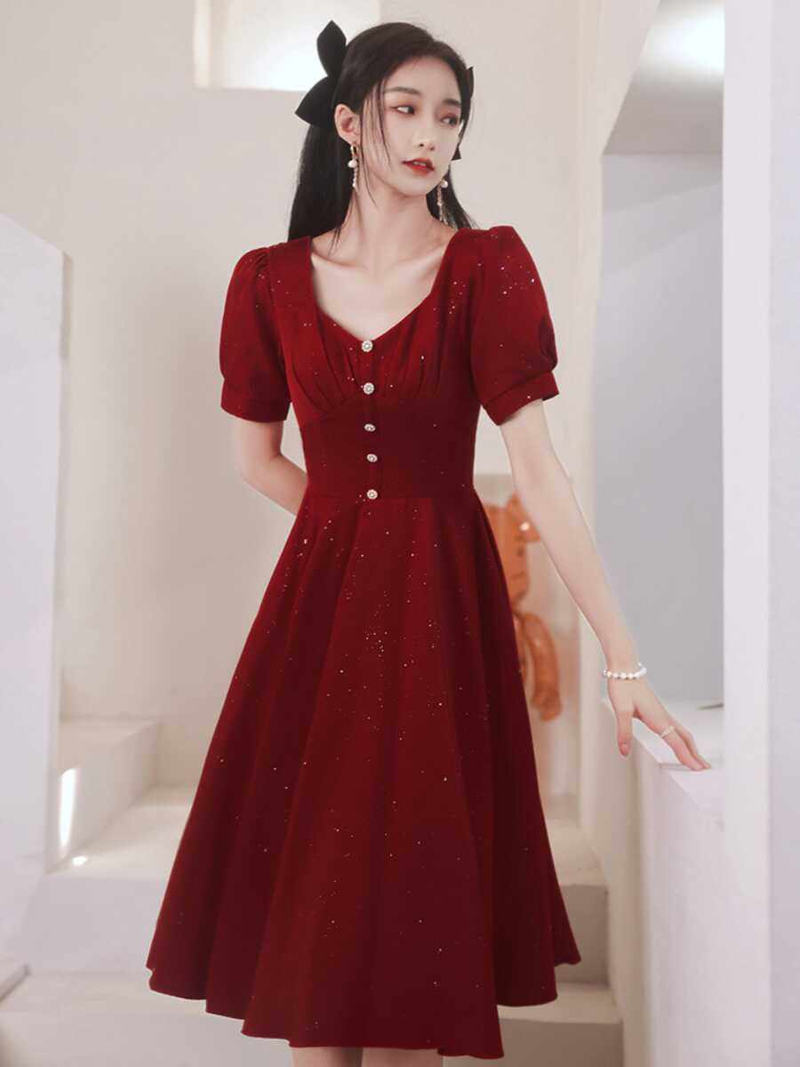 敬酒服新娘酒红色回门订婚小个子礼服女平时可穿设计感连衣裙夏季,女装/女士精品,礼服/晚装,淘宝优惠券,粉丝福利购,淘宝优惠卷