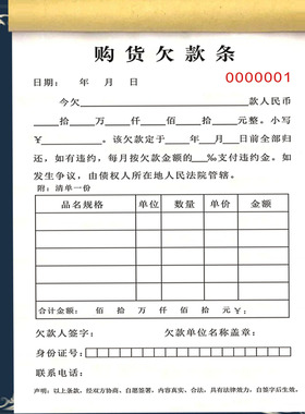 正规购货货款欠款条私人购买家具饲料欠款清单借条借据借支单定制