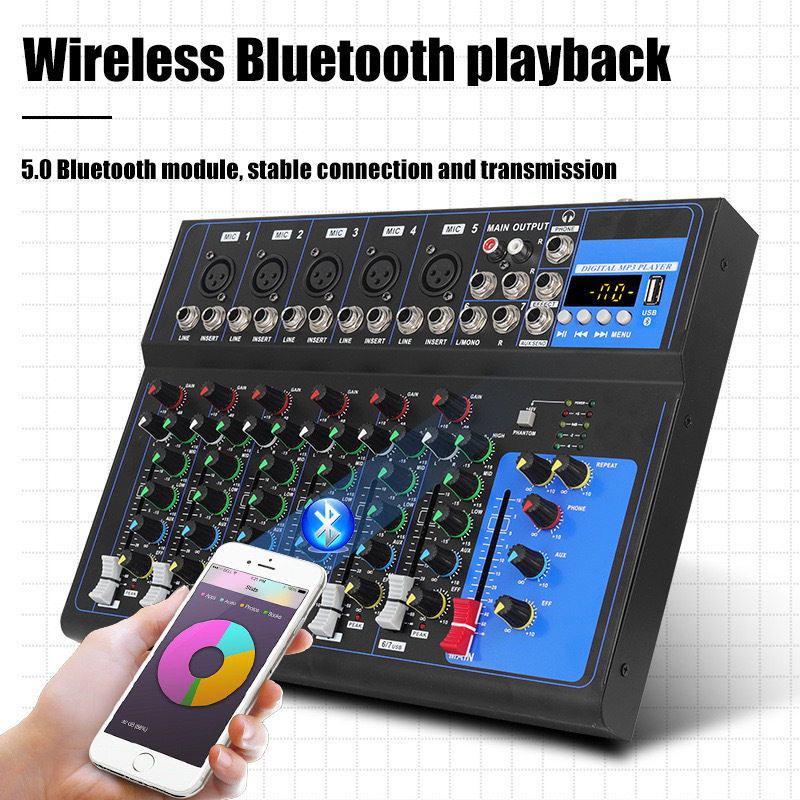 专业小型F4调音台录音DJ混音器F7舞台蓝牙音响音箱设备多功能