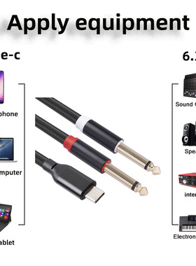 DEMINNA内置芯片TYPE-C公头转双6.35大二芯调音台功放音箱连接线