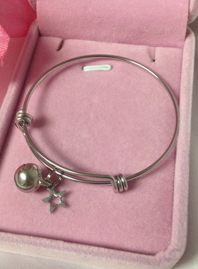 不褪色洗澡不用摘不掉色钛钢铃铛星星细圈手镯铃铛好运手环手饰品