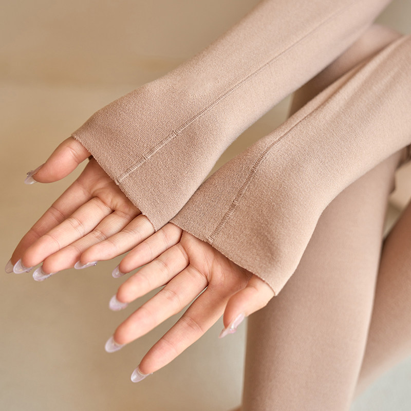 가을 겨울 QC MEIYABI 자체 발열 열 속옷 스퀘어 칼라 여성 바닥 심플 슬림 슬림 가을 코트와 긴 바지 세트