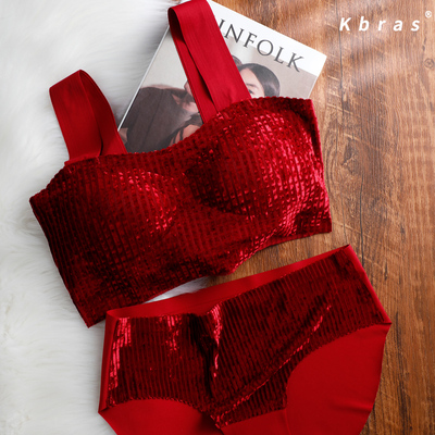 Kbras本命大胸显小红色文胸套装