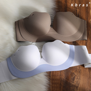 Kbras防滑无肩带胸罩大胸防下垂小胸聚拢月牙杯文胸内衣女