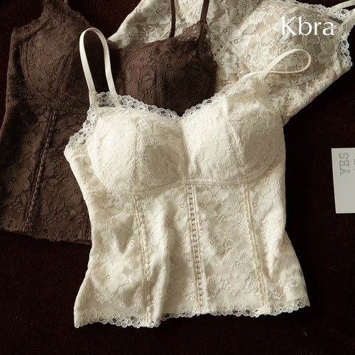 Kbra法式蕾丝磨毛保暖吊带背心女