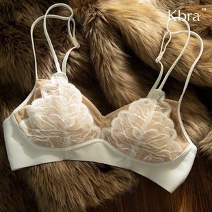 Kbra法式 超薄蕾丝内衣夏小胸微聚拢收副乳防下垂文胸细肩带美背