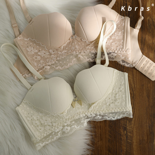 Kbras性感QC蕾丝边上薄下厚小胸显大聚拢收副乳内衣罩杯文胸内衣