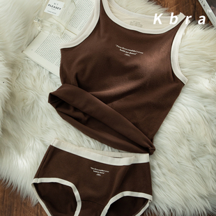 打底 磨毛保暖背心女士带胸垫加绒加厚秋冬季 Kbra 美拉德风