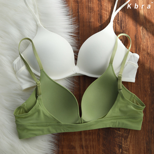 Kbra月牙承托前扣聚拢无钢圈无痕内衣女U型美背露背文胸薄款 夏季