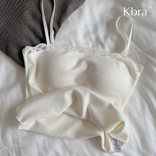加绒内搭打底上衣 带胸垫春季 Kbra法式 蕾丝领保暖背心女2026新款