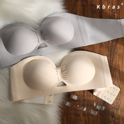 Kbras防滑隐形无肩带聚拢文胸