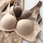 日本轻木棉小胸显大聚拢文胸套装 前扣调整型背心式 宽肩带内衣女