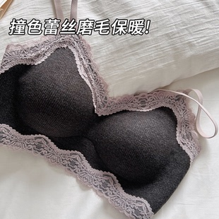 Kbra法式蕾丝磨毛保暖内衣女2025新款胸大显小无痕防下垂文胸罩